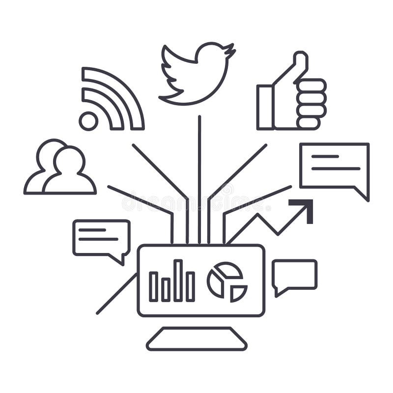 Sociaal marketing vectorlijnpictogram, teken, illustratie op achtergrond, editable slagen stock illustratie Sociaal marketing vectorlijnpictogram, teken, illustratie op achtergrond, editable slagen stock illustratie