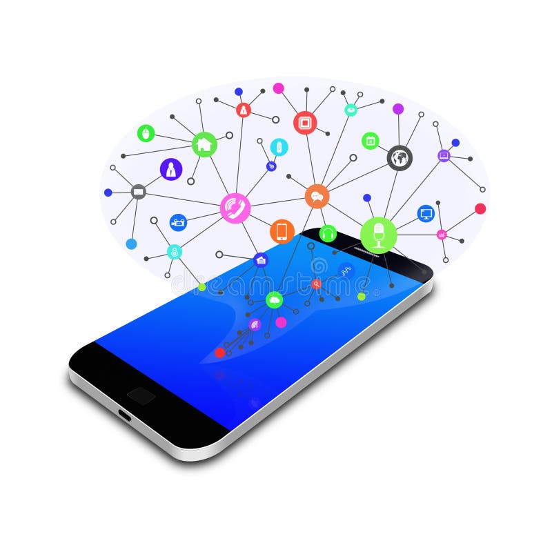 Sociaal met praatjebel op slimme telefoon, de illustratie van de celtelefoon vector illustratie Sociaal met praatjebel op slimme telefoon, de illustratie van de celtelefoon vector illustratie