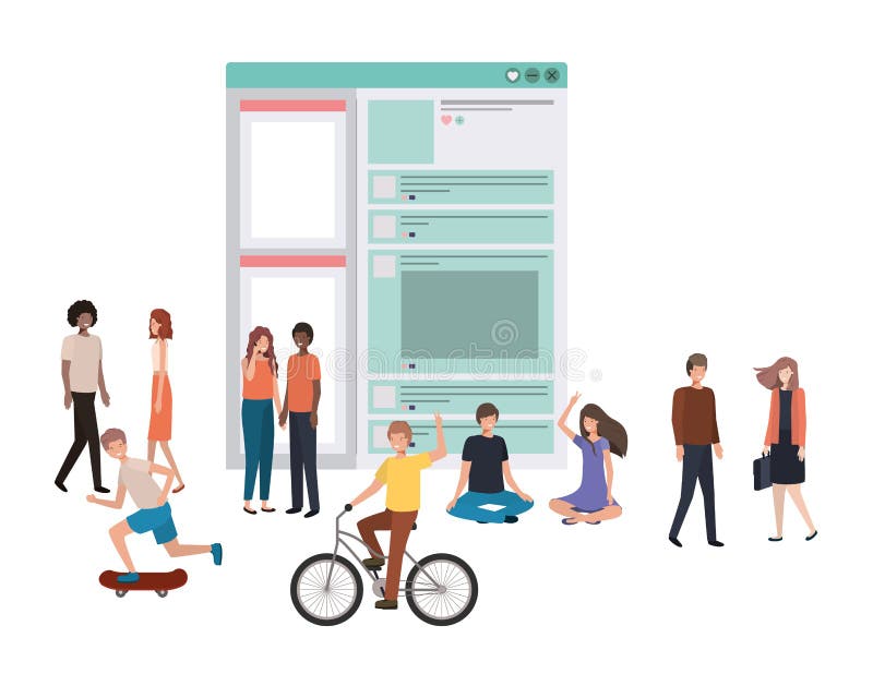 Sociaal netwerkprofiel met groepen die mensen avatar karakter lopen royalty-vrije illustratie Sociaal netwerkprofiel met groepen die mensen avatar karakter lopen royalty-vrije illustratie