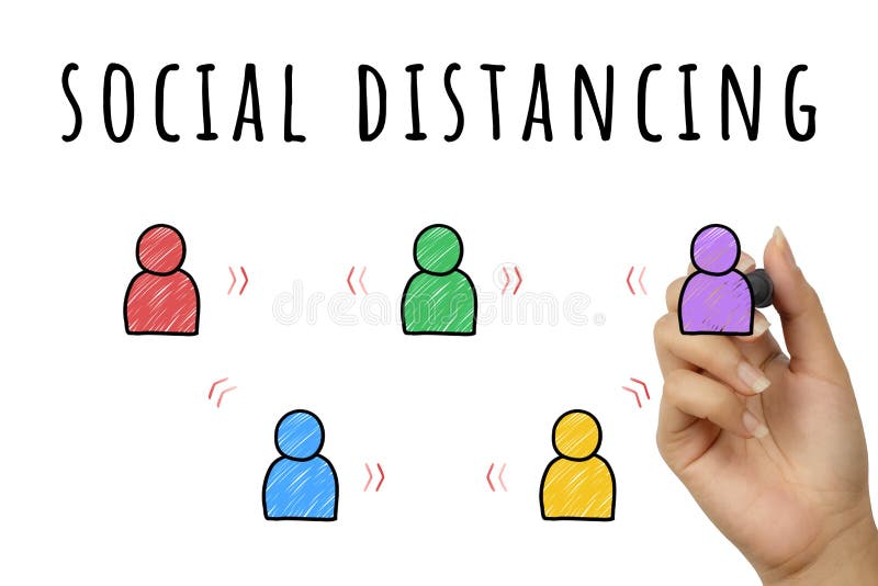 Social distancing doodle sign concept hand written with marker pen