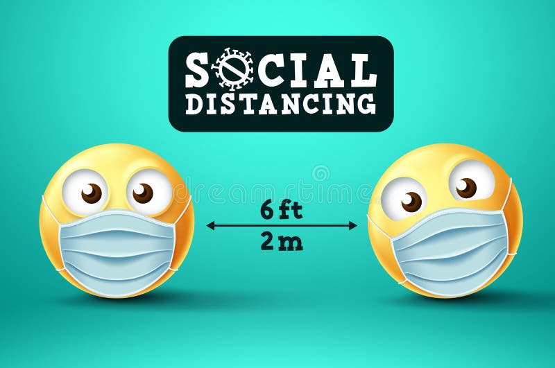 Social Distancing smiley emoji vector sign. Emoji or emoticon