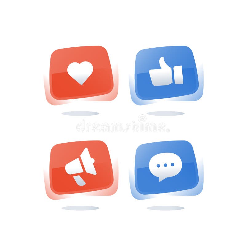 Social massmediamarknadsföring, tumme upp knappen, online-messaging, vektorsymbolsuppsättning royaltyfri illustrationer Social massmediamarknadsföring, tumme upp knappen, online-messaging, vektorsymbolsuppsättning royaltyfri illustrationer