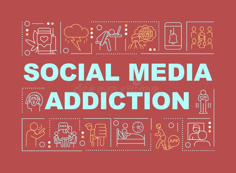 Social Media Addiction Word Concepts Red Banner Stock Vector