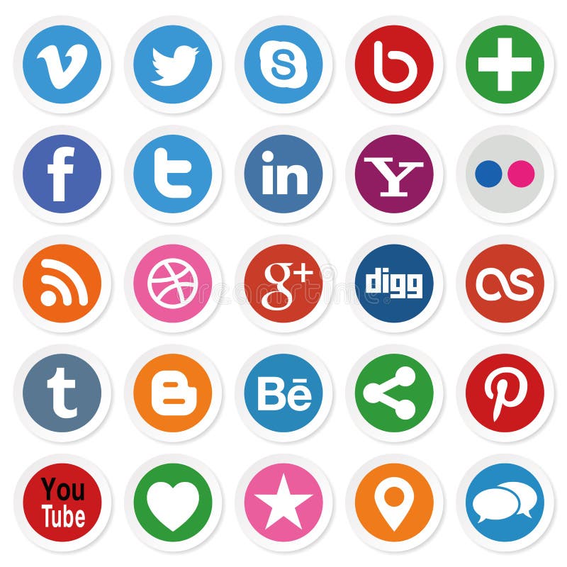 Collection of most popular social media and network buttons icons. Collection of most popular social media and network buttons icons.