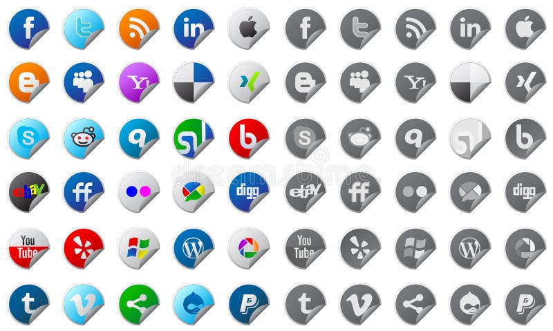 Set of stickers with social media buttons. Set of stickers with social media buttons