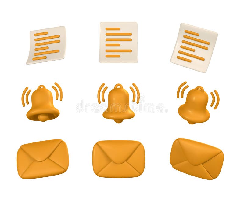 Social media and digital marketing concept. 3d notification bell, paper document, mail envelope. Vector illustration vector illustration