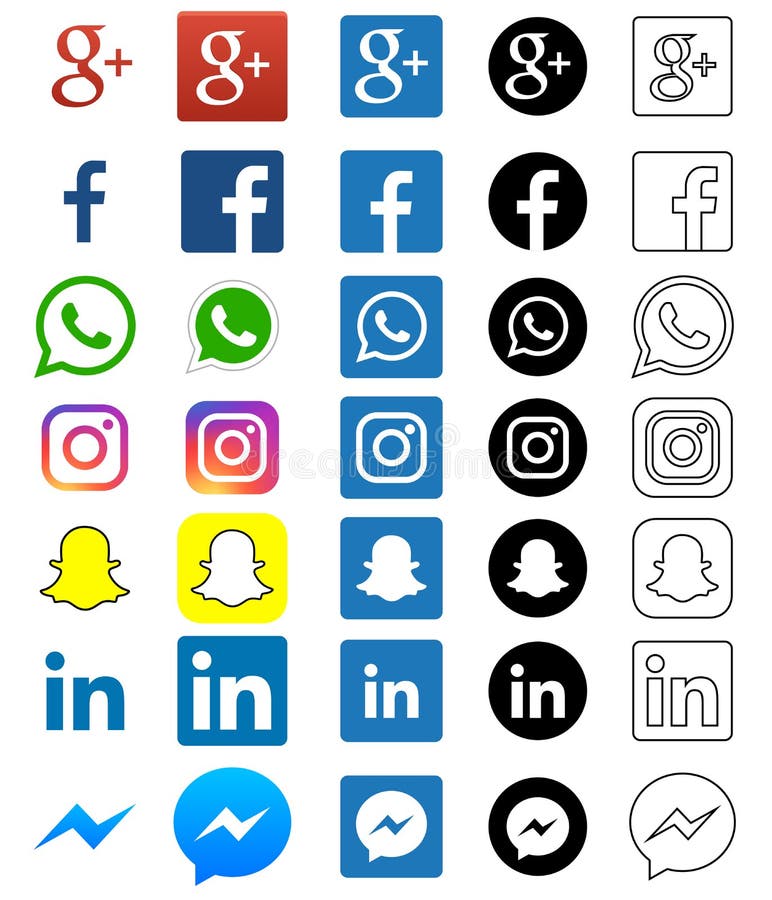 Illustrative editorial of social media icon for Facebook, Whatsapp, Skype, Youtube, Instagram, Snapchat, Hangout Twitter. Illustrative editorial of social media icon for Facebook, Whatsapp, Skype, Youtube, Instagram, Snapchat, Hangout Twitter