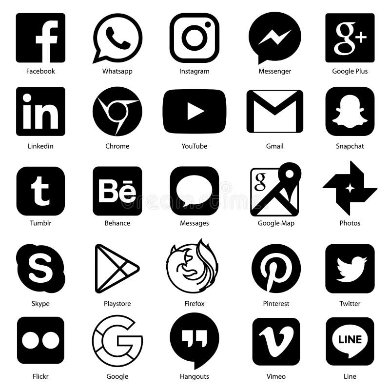 Illustrative editorial of social media icon for Facebook, Whatsapp, Skype, Youtube, Instagram, Snapchat, Hangout Twitter. Illustrative editorial of social media icon for Facebook, Whatsapp, Skype, Youtube, Instagram, Snapchat, Hangout Twitter