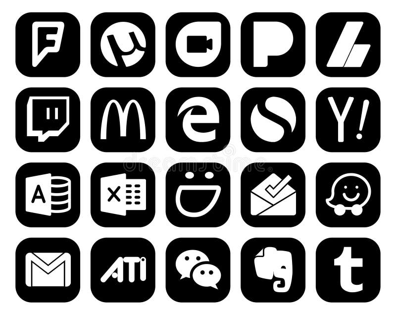 20 Social Media Icon Pack Including gmail. inbox. edge. smugmug. microsoft access royalty free illustration