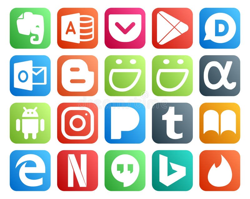 20 Social Media Icon Pack Including google play sound tinder