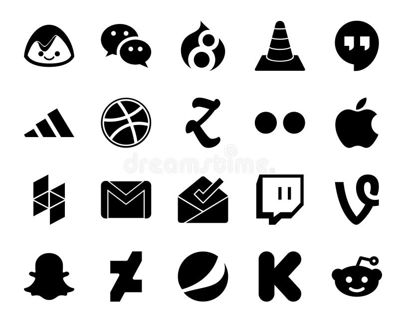 20 Social Media Icon Pack Including inbox. email. adidas. gmail. apple stock illustration