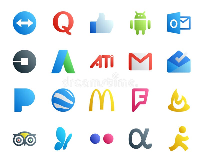 20 Social Media Icon Pack Including mcdonalds. pandora. driver. inbox. email royalty free illustration
