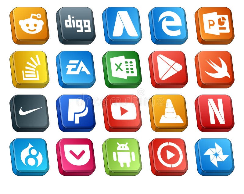 20 Social Media Icon Pack Including paypal. swift. overflow. apps. excel