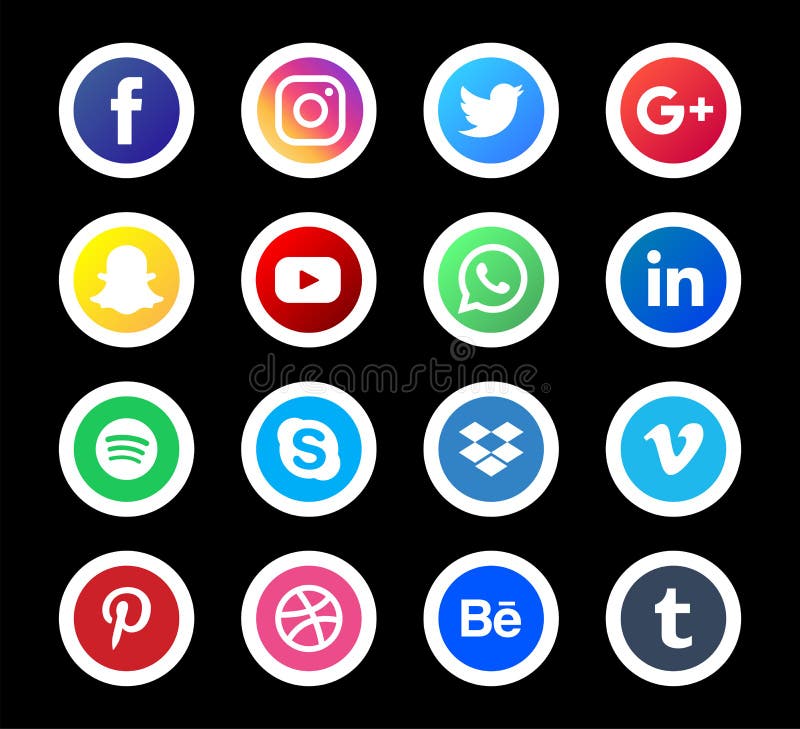 Social Media icon Set. Beautiful color circle icon design for website, template, banner, in black background vector.