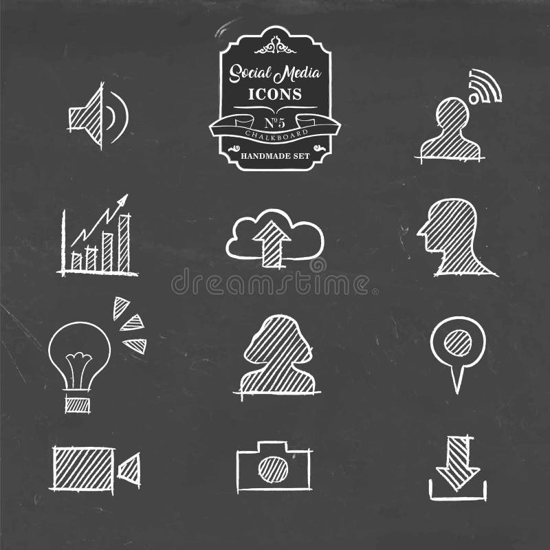 Social media hand drawn chalkboard icon collection, set of online networking symbols. Includes photo, download, video camera, cloud storage and more. EPS10 vector. Social media hand drawn chalkboard icon collection, set of online networking symbols. Includes photo, download, video camera, cloud storage and more. EPS10 vector.