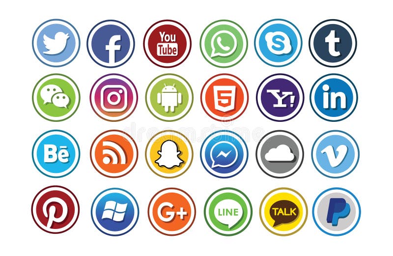 24 social media icon set on white background