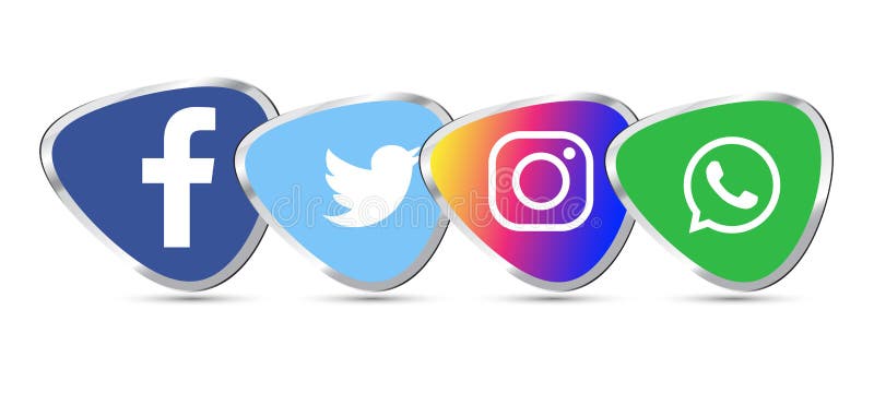 Social media icons 3d facebook, instagram, whatsapp, twitter vector set in ai10 illustrations