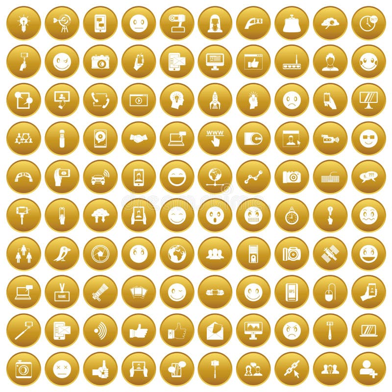 100 social media icons set gold