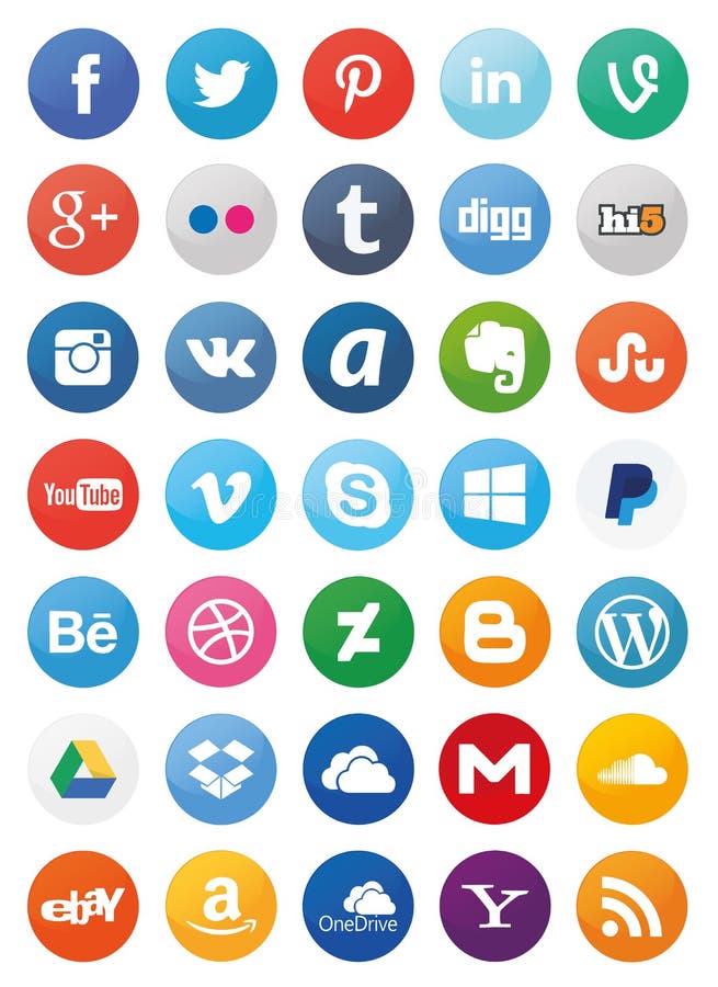 Also see sets of icons 2 and 3 of my portfolio. &#x28;File ID 68314482 and File ID: 59089659&#x29; A set of 35 popular social media icons in circular shapes for use in print and web projects. Icons include Pinterest, Youtube, Flickr, Google Plus, Twitter, Facebook and more. Also see sets of icons 2 and 3 of my portfolio. &#x28;File ID 68314482 and File ID: 59089659&#x29; A set of 35 popular social media icons in circular shapes for use in print and web projects. Icons include Pinterest, Youtube, Flickr, Google Plus, Twitter, Facebook and more.