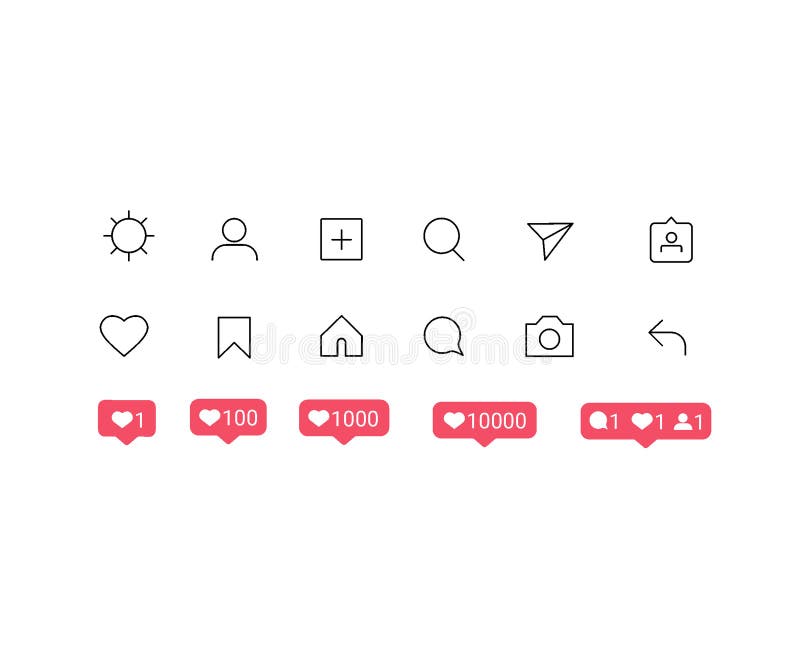 Social Media Instagram Interface Buttons, Icons: Home, Camera, Comment ...