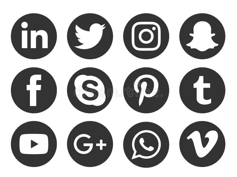 Social Media Icons Black Circle Stock Illustrations – 3,919 Social ...