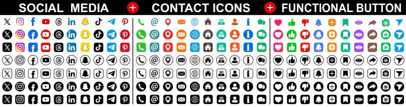 Pictograme pentru sigle media socială. colecție de butoane funcționale. instagram Facebook youtube whatsapp tiktok. set de pictogr vector illustration
