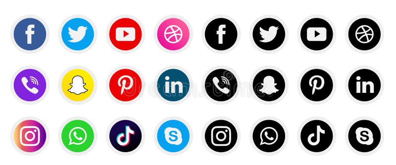 Black White Social Media Icons Set Of Facebook Twitter Instagram Pinterest Whatsapp Dribbble You Tube Linked In And Snap Chat Editorial Image Illustration Of Dribble File