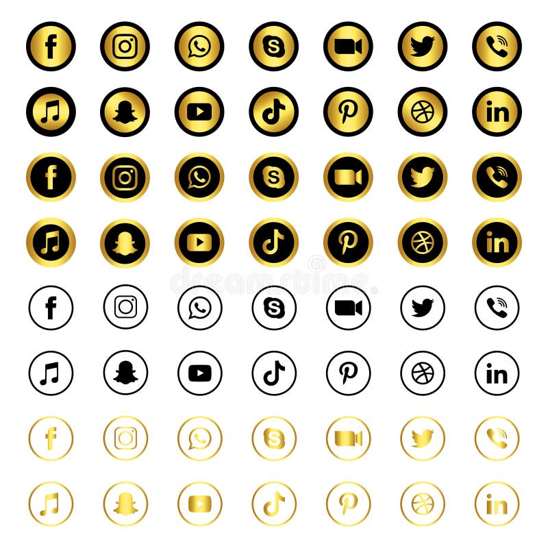 Gold & Black Social Media Icons Set Editorial Photography: Biểu tượng mạng xã hội đẹp và duyên dáng, màu vàng đen tuyệt đẹp sẽ làm cho trang web của bạn trở nên chuyên nghiệp và ấn tượng hơn. Hãy trang trí trang web của bạn với bộ biểu tượng mạng xã hội này để thu hút sự chú ý của khách truy cập và tăng cường tương tác của người dùng.