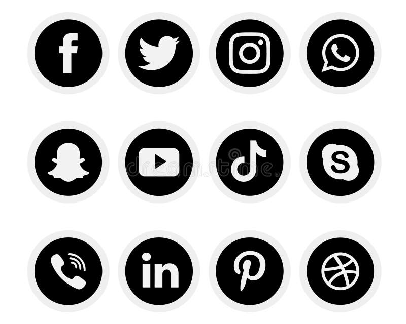 Social media icons set of Facebook twitter Instagram Pinterest whats-app dribble you-tube linked in and snap-chat. All logos in high resolution size with white background. also include EPS vectr file for additional download. Black & white icons. Social media icons set of Facebook twitter Instagram Pinterest whats-app dribble you-tube linked in and snap-chat. All logos in high resolution size with white background. also include EPS vectr file for additional download. Black & white icons