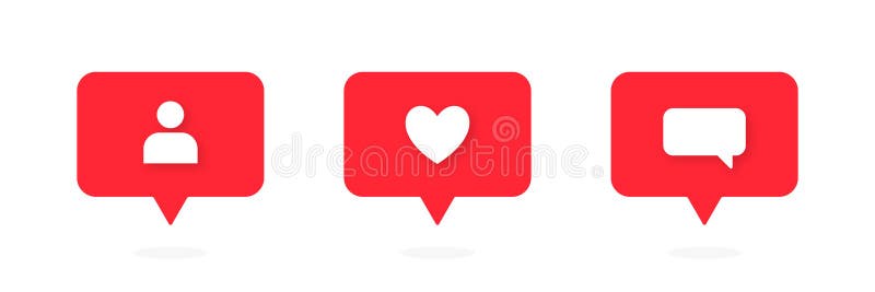 Social media notification icon, count of likes, followers and comments. Collection of social media notification icons in 3d style stock illustration