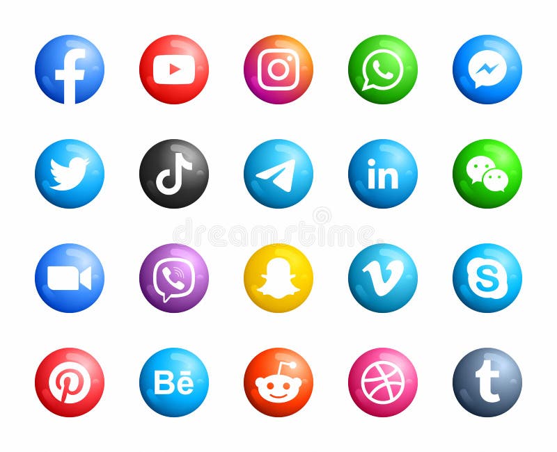 Social Media Round Modern 3D Icons Set royalty free illustration