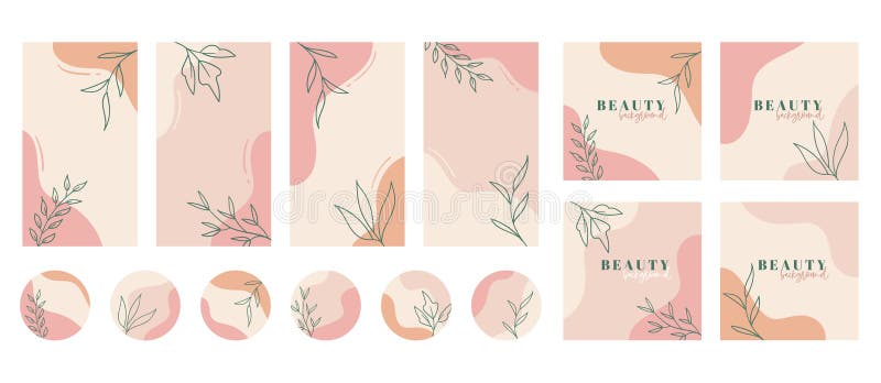 Social media stories, posts, highlights templates. Abstract floral vector backgrounds with copy space for text