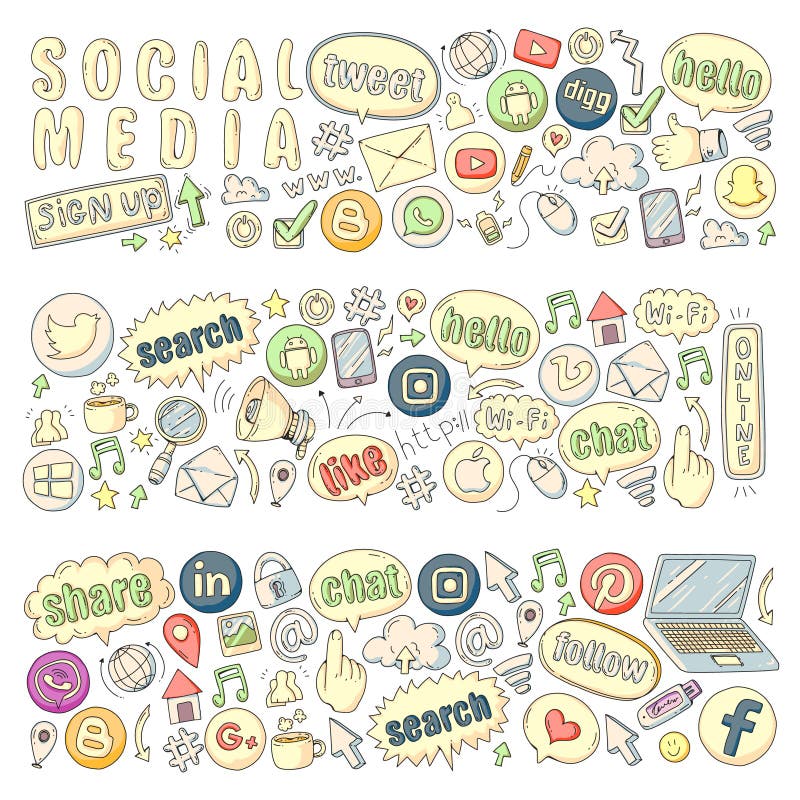 Social Media and Teamwork Icons. Patterns on Black Background. Chalk ...