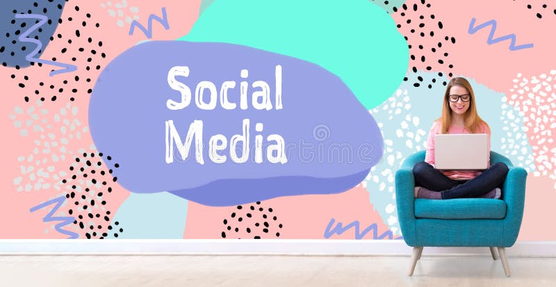 Social media with woman using a laptop stock photo Social media with woman using a laptop stock photo