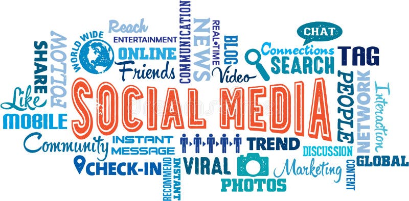 Social Media Word Cloud stock illustration. Illustration of collage ...