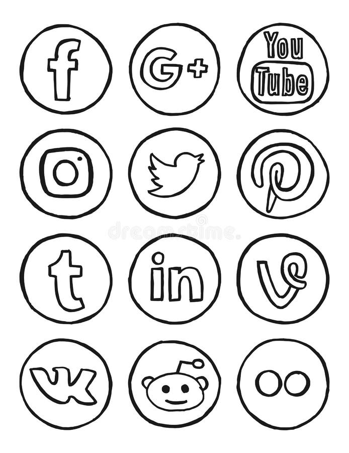 Social Media übergibt gezogene Ikonen lizenzfreie abbildung