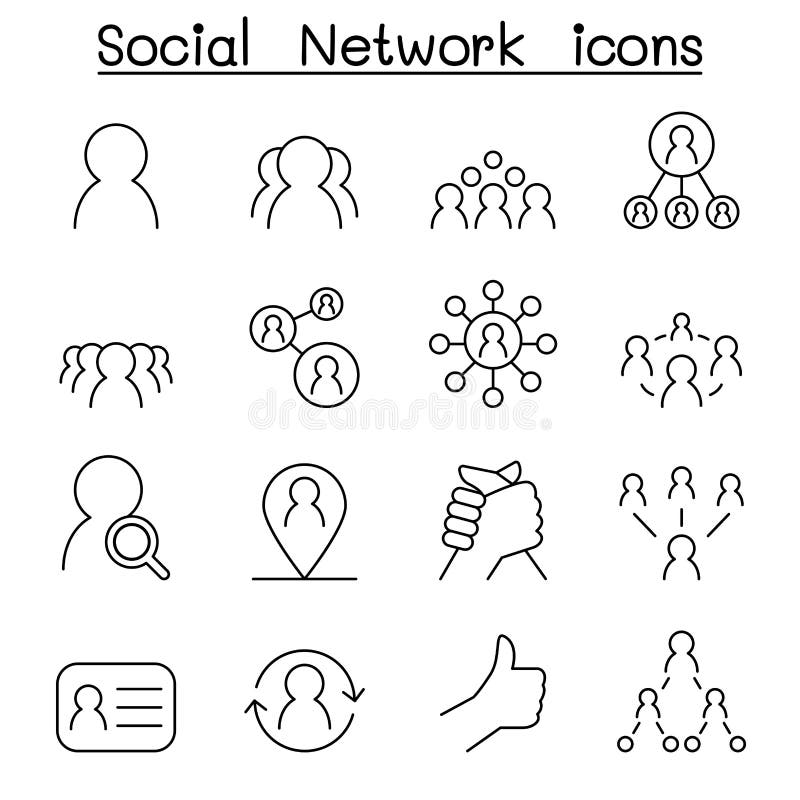 Social Network & Social Media icon set in thin line style illustration graphic design