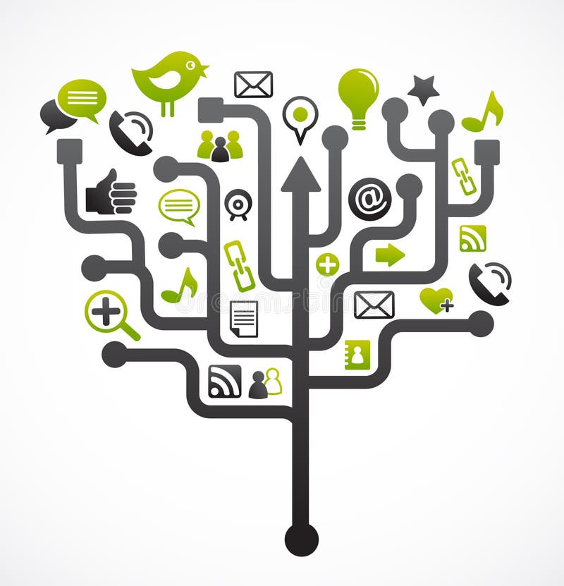 Social network tree with media icons vector illustration Social network tree with media icons vector illustration