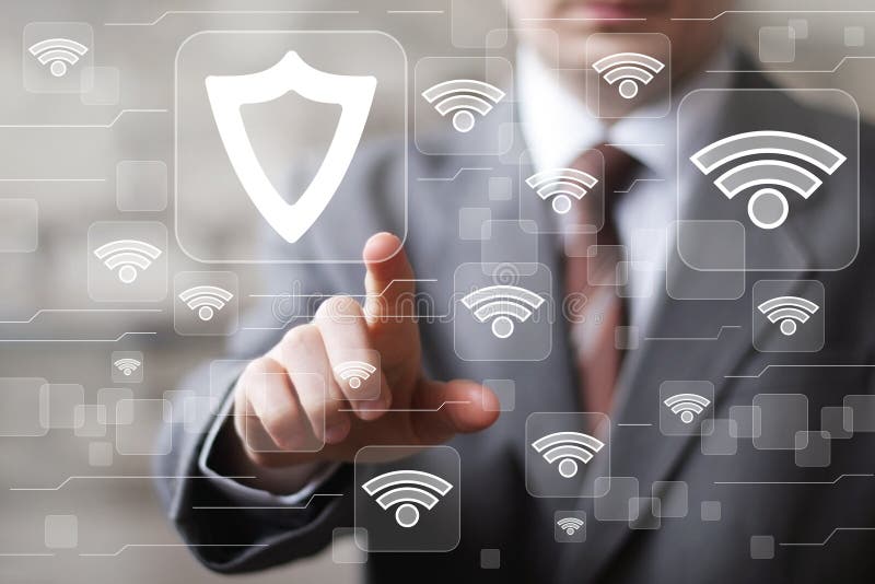 Social network Wifi business button shield security virus icon stock images