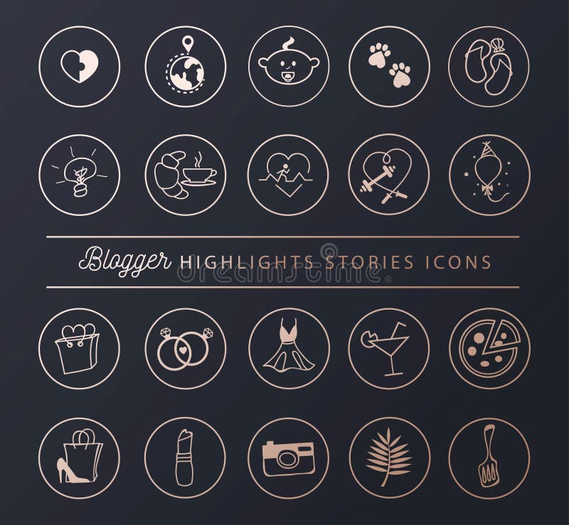 Social networks icons set for stories highlights in chic style. Blogger lifestyle icon collection. Vector illustration