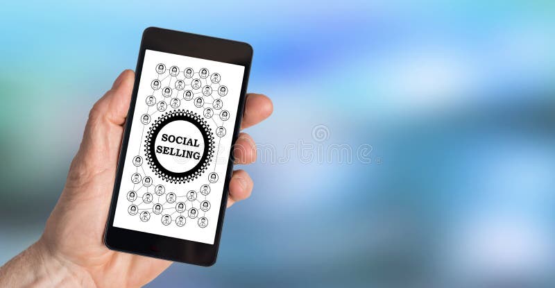 Social selling concept on a smartphone stock photos Social selling concept on a smartphone stock photos