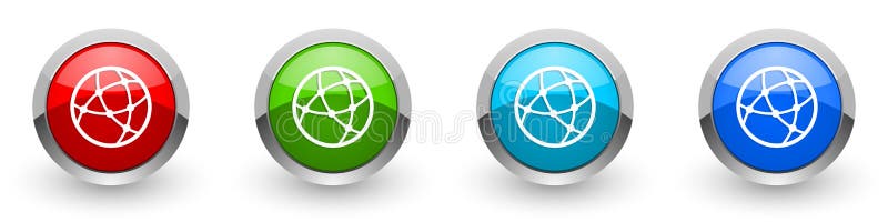 Social silver metallic glossy icons, internet, communication, global technology concept set of modern design buttons for web