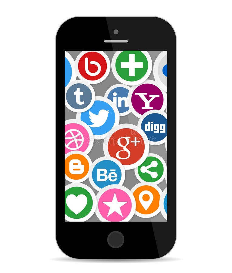 Sociale media pictogrammen op het slimme telefoonscherm royalty-vrije illustratie Sociale media pictogrammen op het slimme telefoonscherm royalty-vrije illustratie