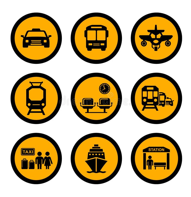 Sociale vervoer gele pictogrammen vector illustratie Sociale vervoer gele pictogrammen vector illustratie