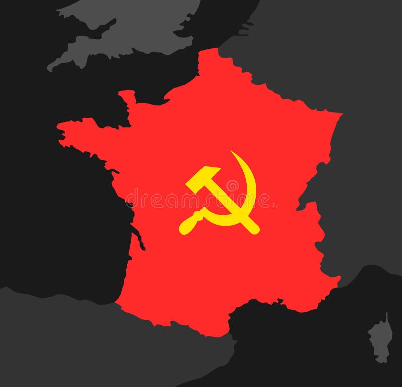 Socialism and communism in France. Left and left-wing French politics and politician. Vector illustration of red map and sickle with hammer vector illustration Socialism and communism in France. Left and left-wing French politics and politician. Vector illustration of red map and sickle with hammer vector illustration
