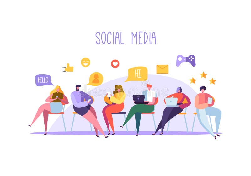 Socialt massmediabegrepp med tecken som pratar på grejer Grupp av plant folk som använder mobila enheter Social nätverkande vektor illustrationer Socialt massmediabegrepp med tecken som pratar på grejer Grupp av plant folk som använder mobila enheter Social nätverkande vektor illustrationer