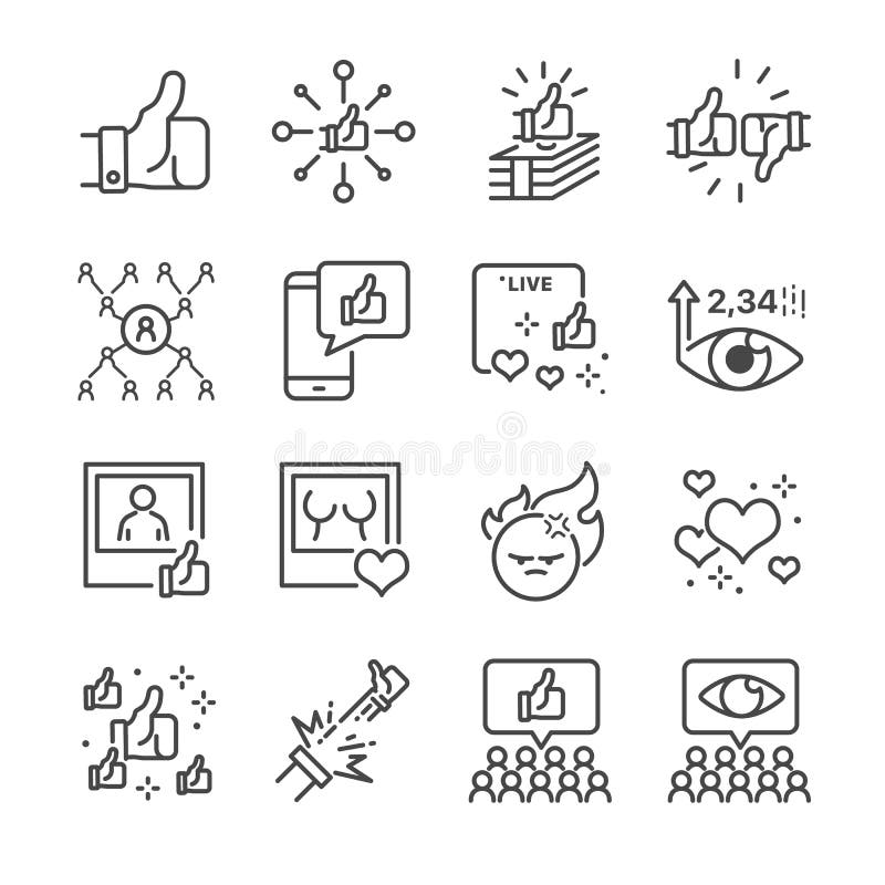 Socialt nätverk släkt vektorlinje symbolsuppsättning Innehåller sådana symboler som som, levande radioutsändning, aktien, nummer vektor illustrationer Socialt nätverk släkt vektorlinje symbolsuppsättning Innehåller sådana symboler som som, levande radioutsändning, aktien, nummer vektor illustrationer