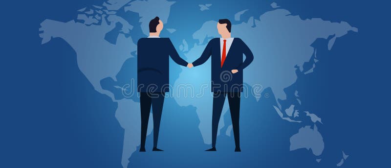 Sociedad internacional global Negociación de la diplomacia Apretón de manos del acuerdo de la relación de negocio Bandera y mapa stock de ilustración Sociedad internacional global Negociación de la diplomacia Apretón de manos del acuerdo de la relación de negocio Bandera y mapa stock de ilustración