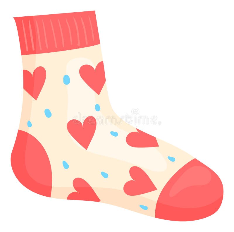 Sock with Heart Pattern. Cute Gift Cartoon Apparel Stock Vector Illustration of trendy, doodle