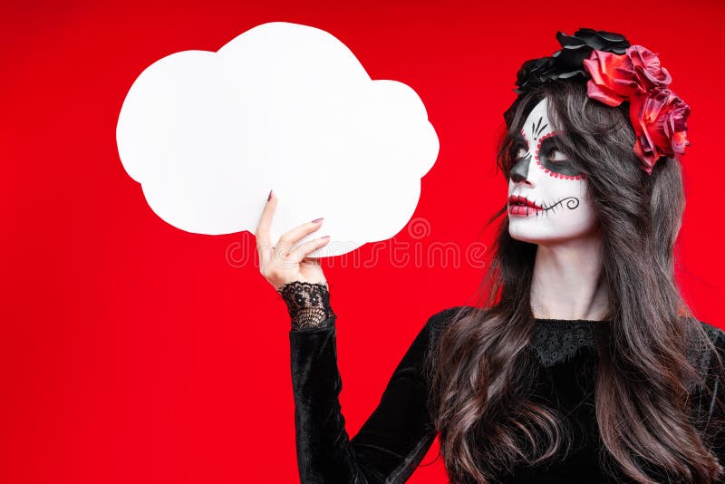Sockerskalle på glad halloween-fest arkivfoto